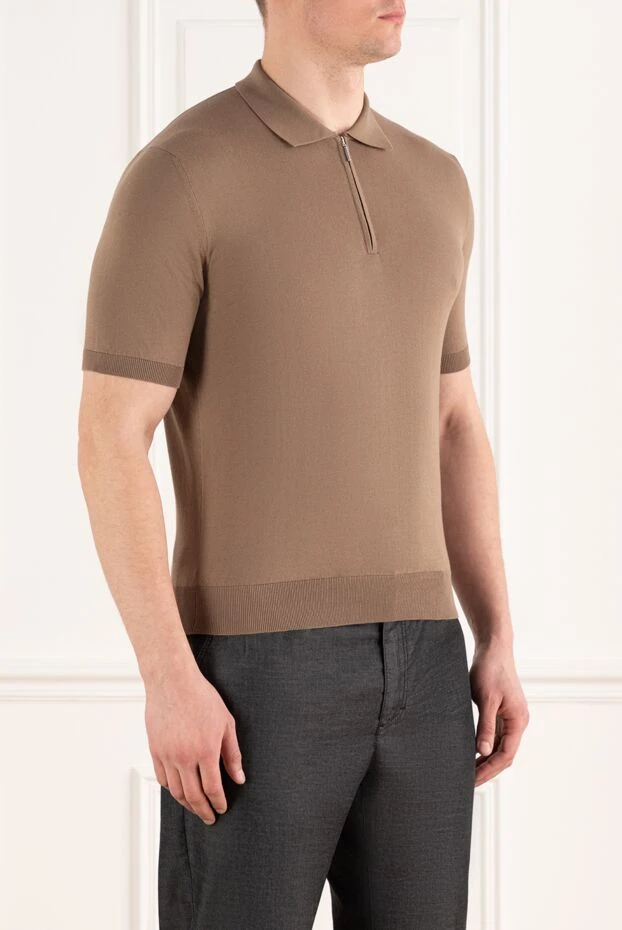 Cesare di Napoli поло мужское на молнии бежевое из хлопка 186199 - фото 3