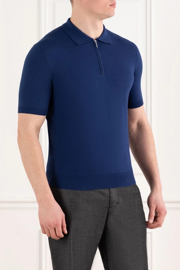 Cesare di Napoli поло мужское на молнии синее из хлопка 186200 - фото 3