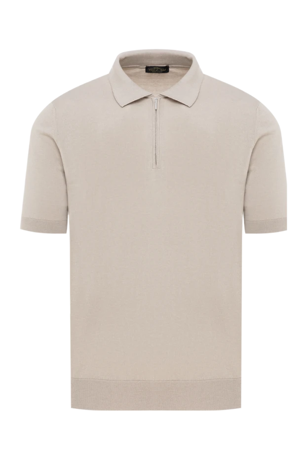 Beige men's polo with zipper made of cotton and silk - photo 1