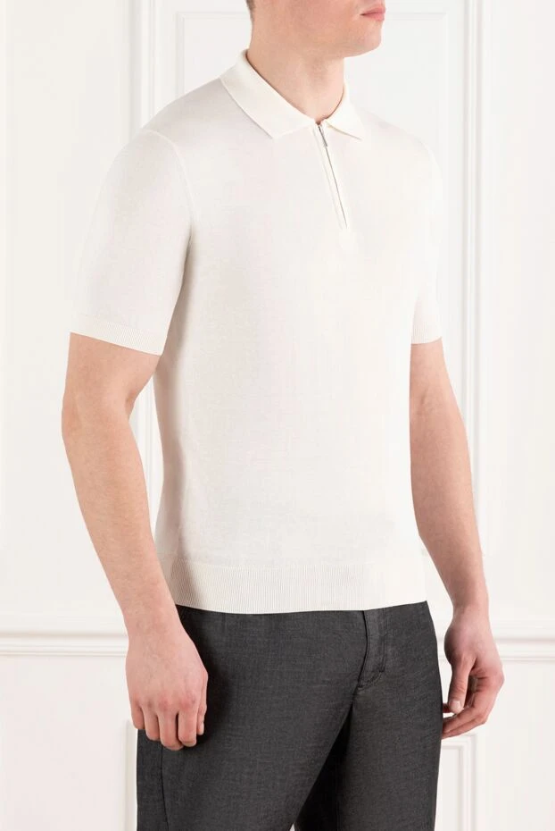Cesare di Napoli минималистичное поло с воротником и коротким рукавом из хлопка и шелка на молнии 186204 - фото 3