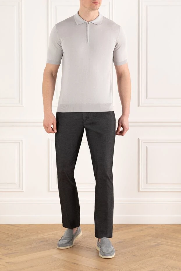 Cesare di Napoli gray men's polo with zipper made of cotton and silk 186205 - photo 2