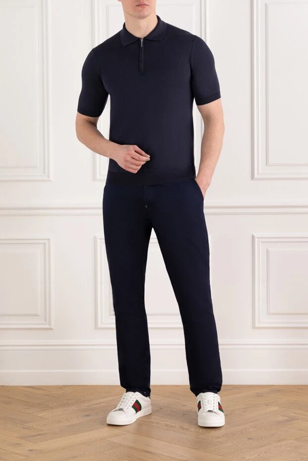 Мақта мен жібектен жасалған найзағайлы ерлерге арналған көк поло - фото 2