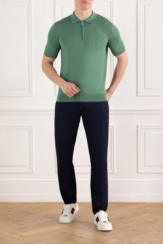 Жасыл ерлерге арналған мақта және жібектен ілгектелген поло - фото 2