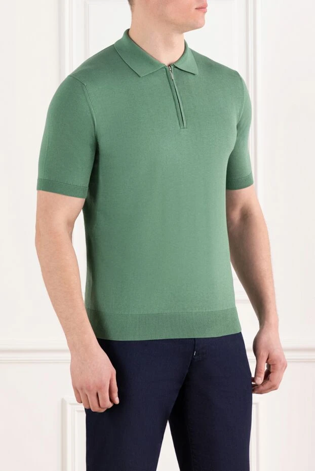Cesare di Napoli зеленое мужское поло на молнии из хлопка и шелка 186209 - фото 3