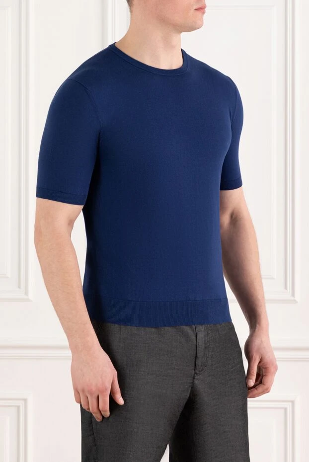 Cesare di Napoli джемпер с коротким рукавом синий из хлопка 186213 - фото 3