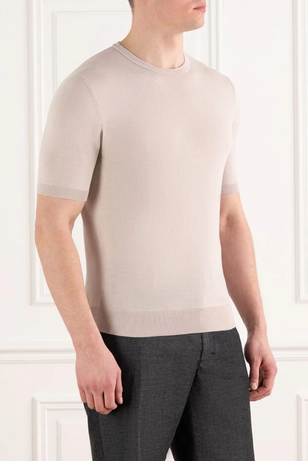 Cesare di Napoli джемпер с коротким рукавом бежевый из хлопка 186214 - фото 3