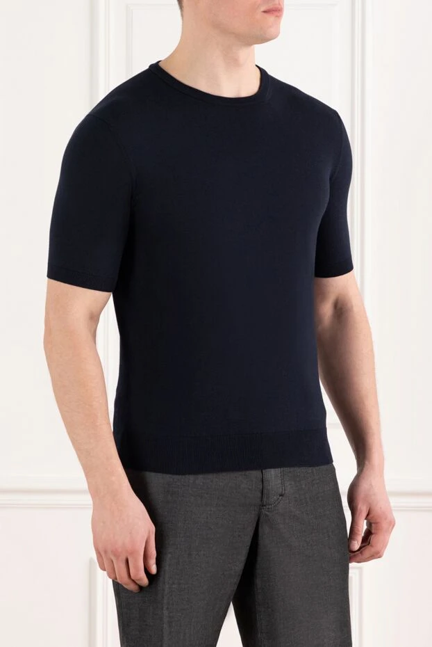 Cesare di Napoli джемпер синий с коротким рукавом из хлопка 186218 - фото 3