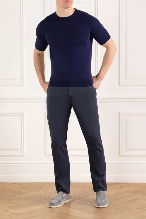 Cesare di Napoli синий мужской джемпер с короткими рукавами из хлопка 186219 - фото 2