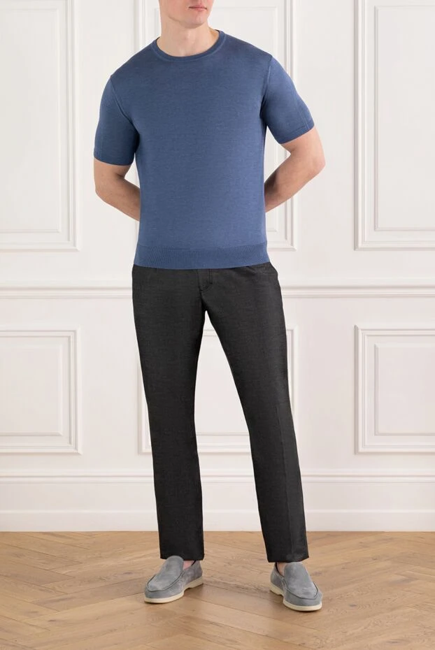 Cesare di Napoli шелковый джемпер с коротким рукавом синий мужской 186220 - фото 2