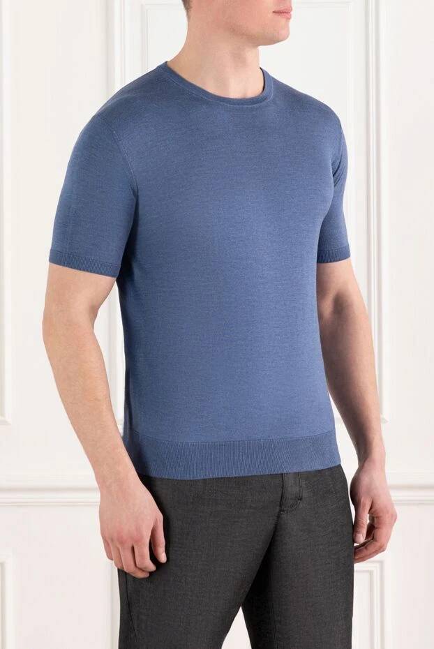 Cesare di Napoli шелковый джемпер с коротким рукавом синий мужской 186220 - фото 3