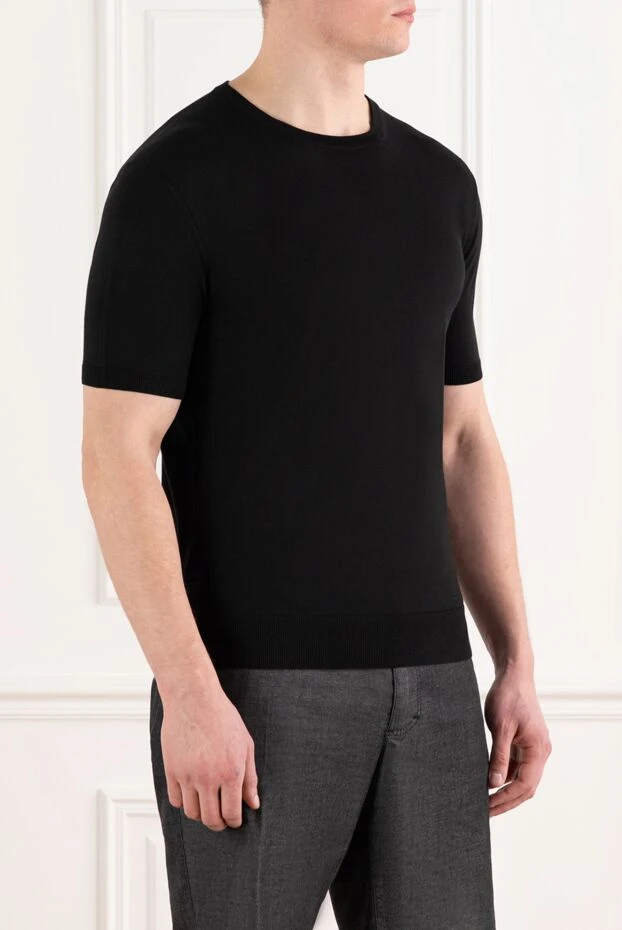 Cesare di Napoli шелковый джемпер с коротким рукавом черный мужской 186221 - фото 3