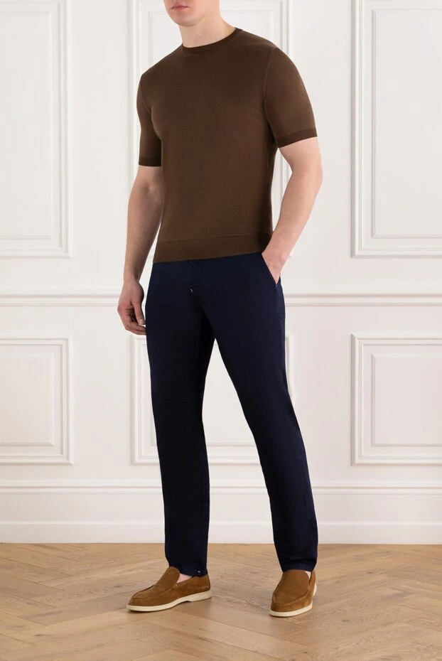 Cesare di Napoli шелковый джемпер с коротким рукавом коричневый мужской 186222 - фото 2