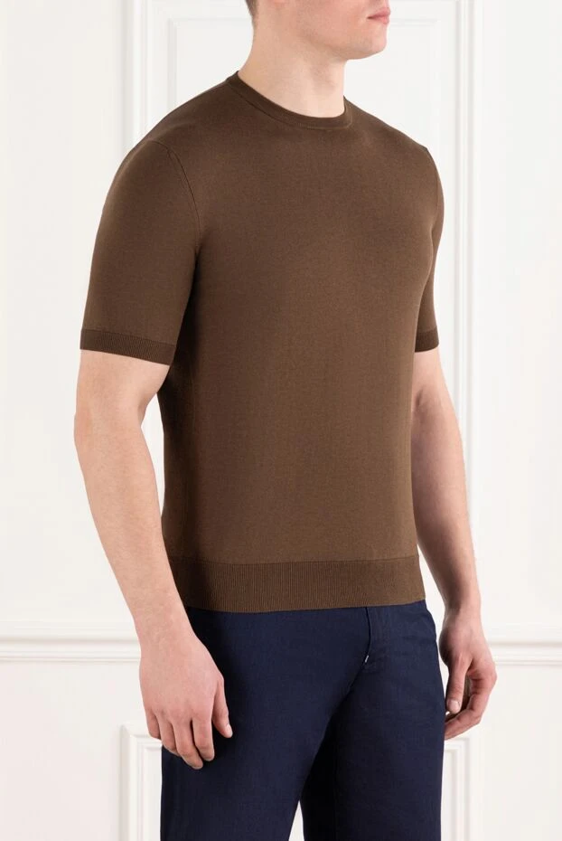 Cesare di Napoli шелковый джемпер с коротким рукавом коричневый мужской 186222 - фото 3