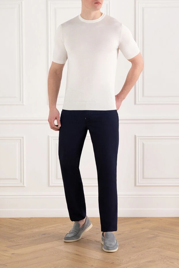 Cesare di Napoli джемпер с коротким рукавом белый мужской из хлопка и шелка 186224 - фото 2