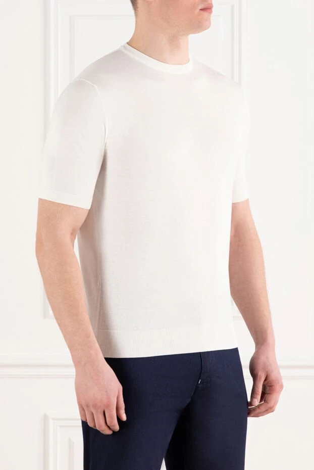 Cesare di Napoli джемпер с коротким рукавом белый мужской из хлопка и шелка 186224 - фото 3