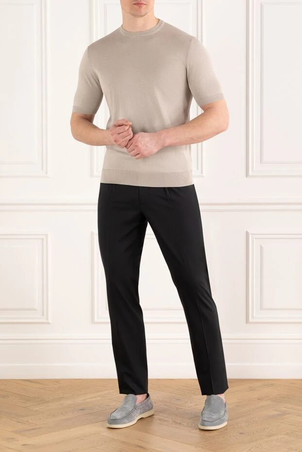 Cesare di Napoli бежевый джемпер с коротким рукавом мужской из хлопка и шелка 186226 - фото 2