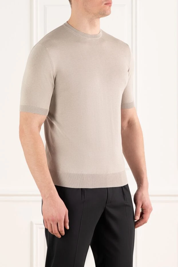 Cesare di Napoli бежевый джемпер с коротким рукавом мужской из хлопка и шелка 186226 - фото 3
