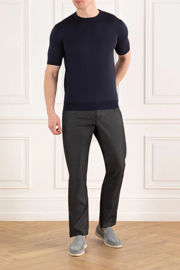 Cesare di Napoli синий джемпер с коротким рукавом мужской из хлопка и шелка 186227 - фото 2