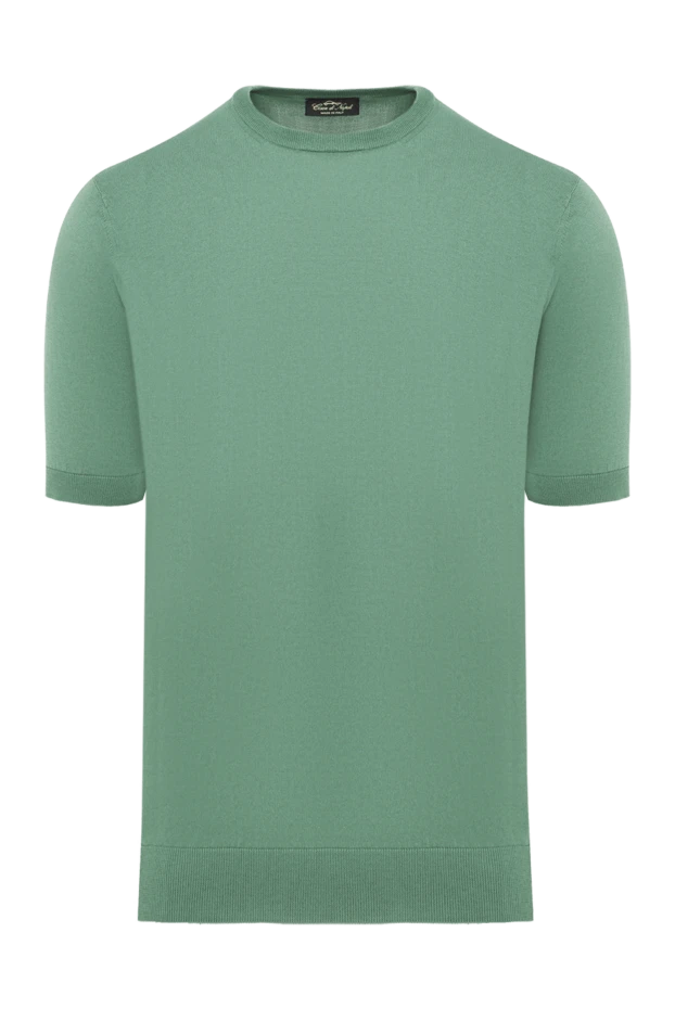 Мақта мен жібектен тігілген ерлерге арналған қысқа жеңі бар жасыл джемпер - фото 1