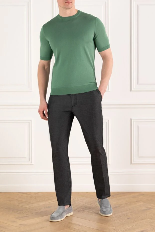 Cesare di Napoli зеленый джемпер с коротким рукавом мужской из хлопка и шелка 186230 - фото 2