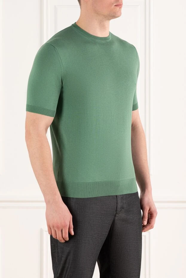 Cesare di Napoli зеленый джемпер с коротким рукавом мужской из хлопка и шелка 186230 - фото 3