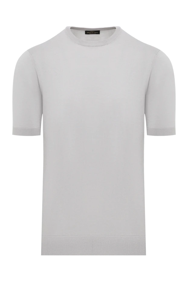 Мақта мен жібектен тігілген ерлерге арналған сұр қысқа жеңді джемпер - фото 1