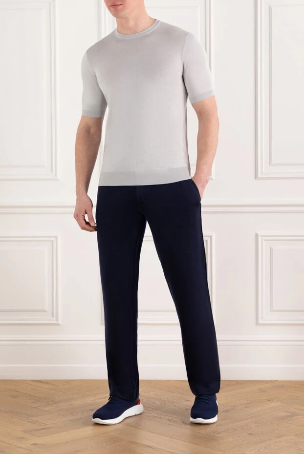 Cesare di Napoli серый джемпер с коротким рукавом мужской из хлопка и шелка 186231 - фото 2