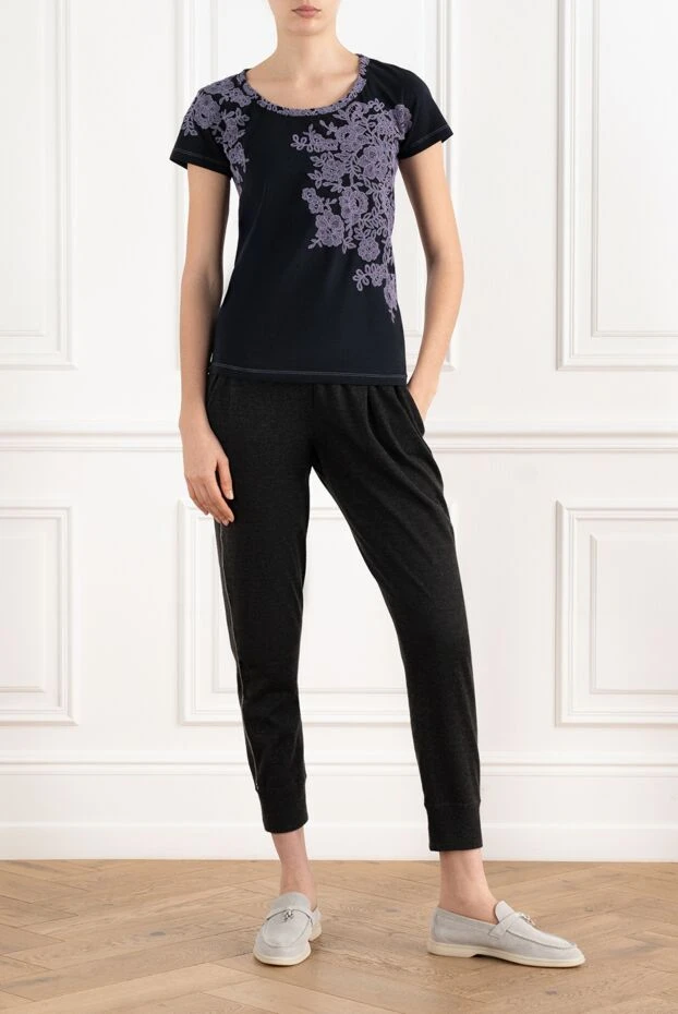 Ermanno Scervino синяя футболка из хлопка женская с принтом 186232 - фото 2