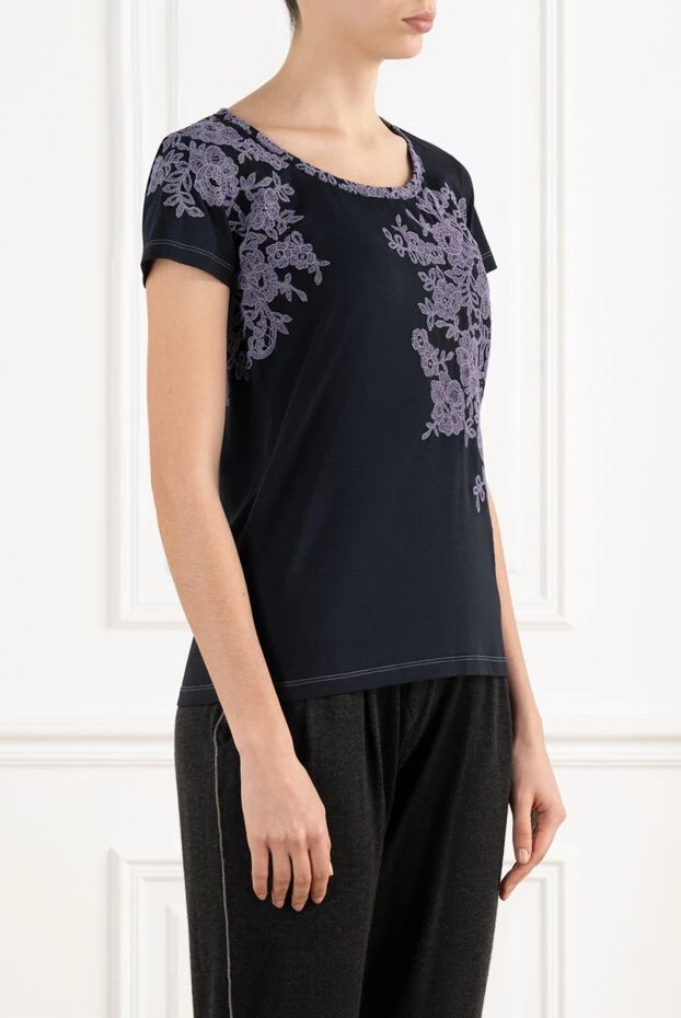 Ermanno Scervino синяя футболка из хлопка женская с принтом 186232 - фото 3