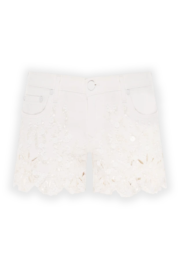Ажурные джинсовые шорты белые женские с пайетками - фото 1