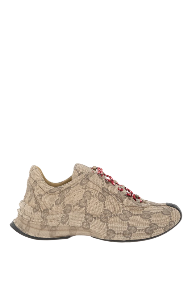Leather sneakers with GG Run monogram for women, beige - photo 1