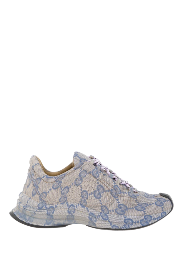 Кожаные кроссовки с монограммой GG Run женские голубые - фото 1