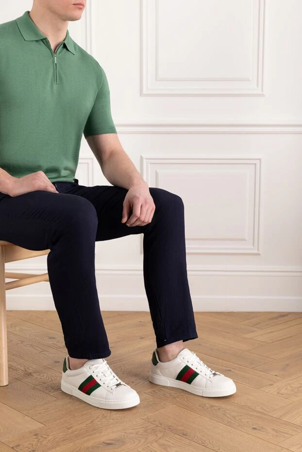 Gucci мужские сникеры ace с web из натуральной белой кожи 186289 - фото 2