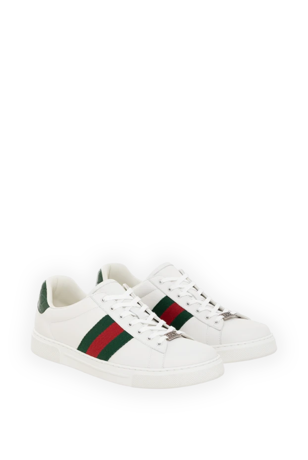 Gucci мужские сникеры ace с web из натуральной белой кожи 186289 - фото 3