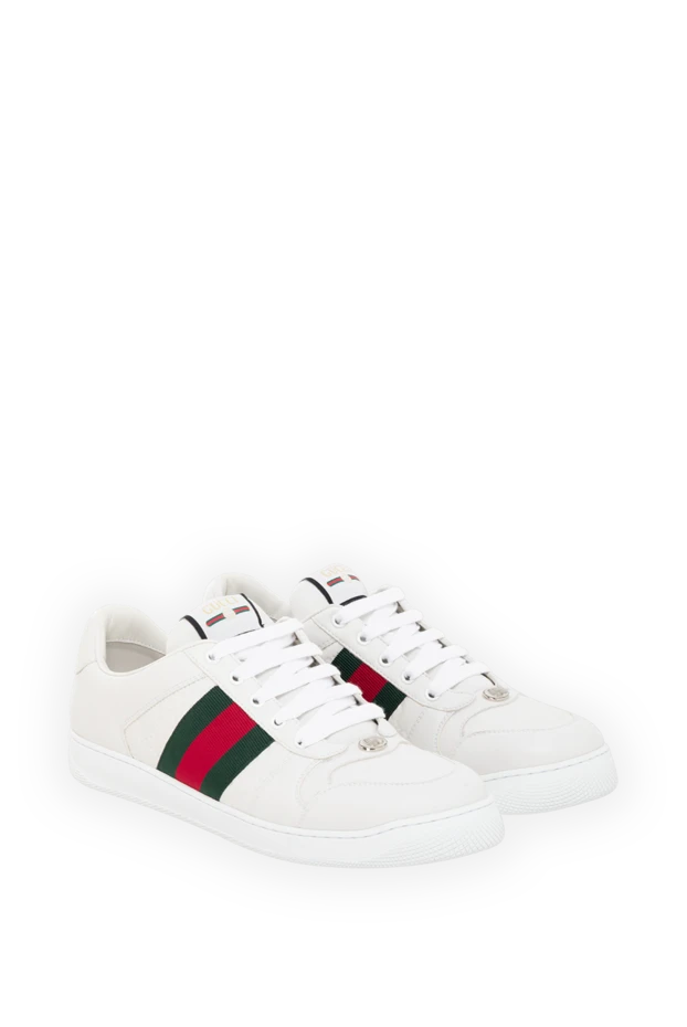 Gucci кроссовки screener из кожи белого цвета с тисненой вставкой gg 186290 - фото 3