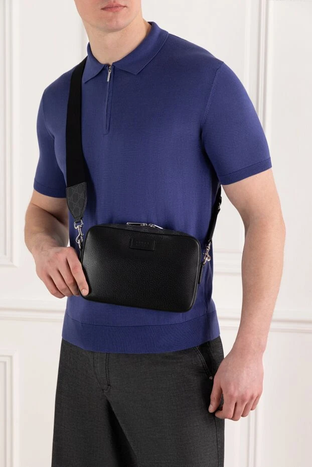 Gucci маленькая сумка через плечо gg с лейблом мужская черная 186294 - фото 3