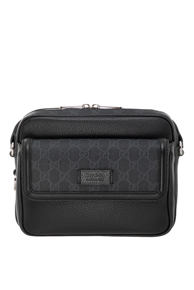 Қара түсті жапсырмасы бар ерлерге арналған кішкентай GG кросс-сөмке - фото 1