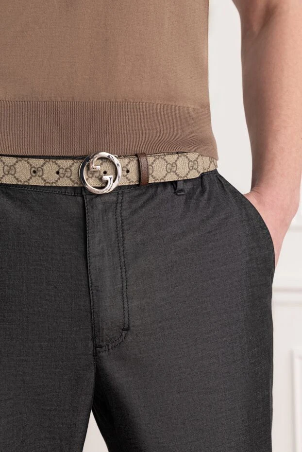 Ремень мужской бежевый с логотипом GG - фото 2