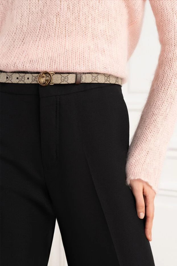 Narrow GG belt made of genuine leather, brown - photo 2