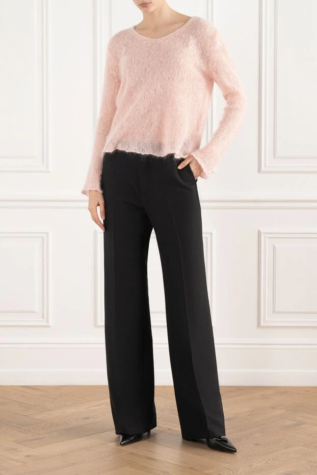 Широкие брюки женские черные из шерсти и шелка - фото 2