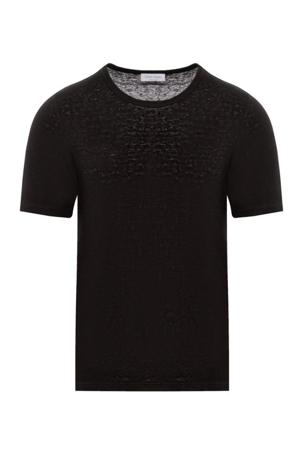 Коричневая льняная футболка мужская с круглым вырезом - фото 1