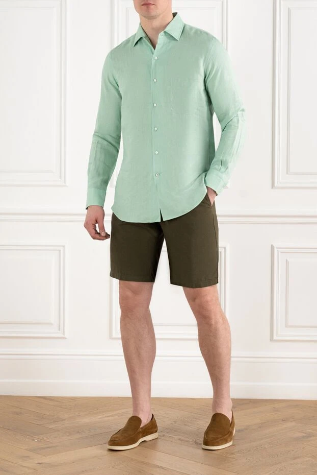 Loro Piana классическая рубашка из льна зеленая мужская 186340 - фото 2