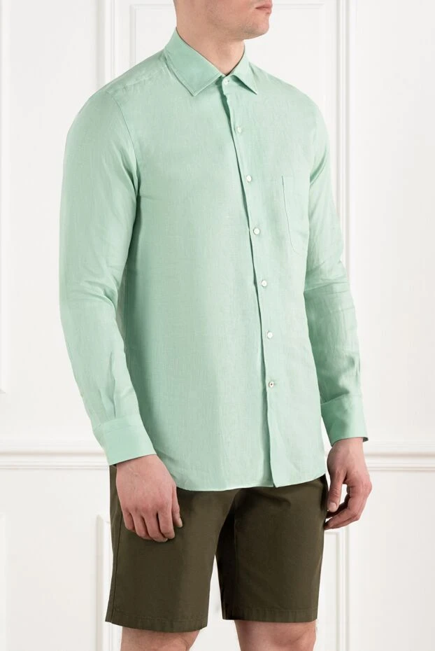 Loro Piana men's classic linen shirt green 186340 - photo 3
