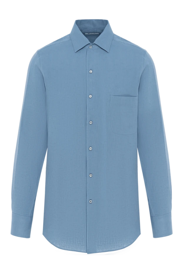 Льняная рубашка насыщенного синего цвета с карманом
- фото 1