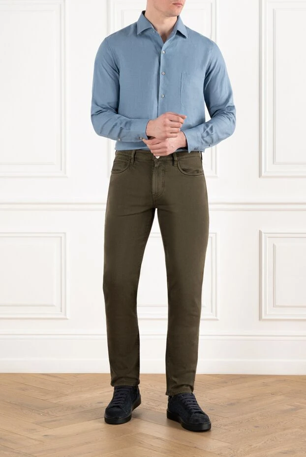 Loro Piana a deep blue linen shirt with a pocket
 186341 - photo 3