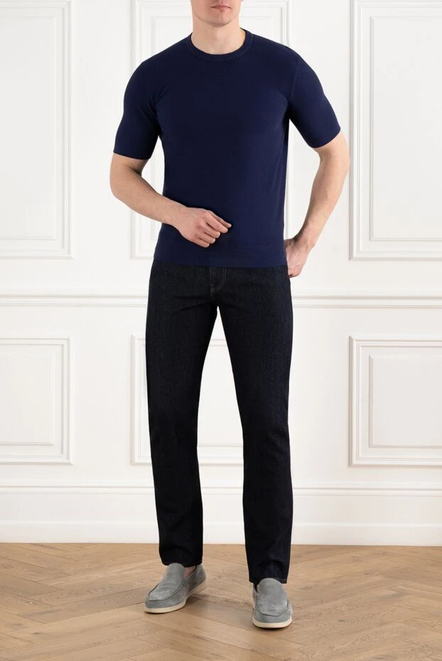 Синяя трикотажная футболка мужская из хлопка и шелка - фото 2