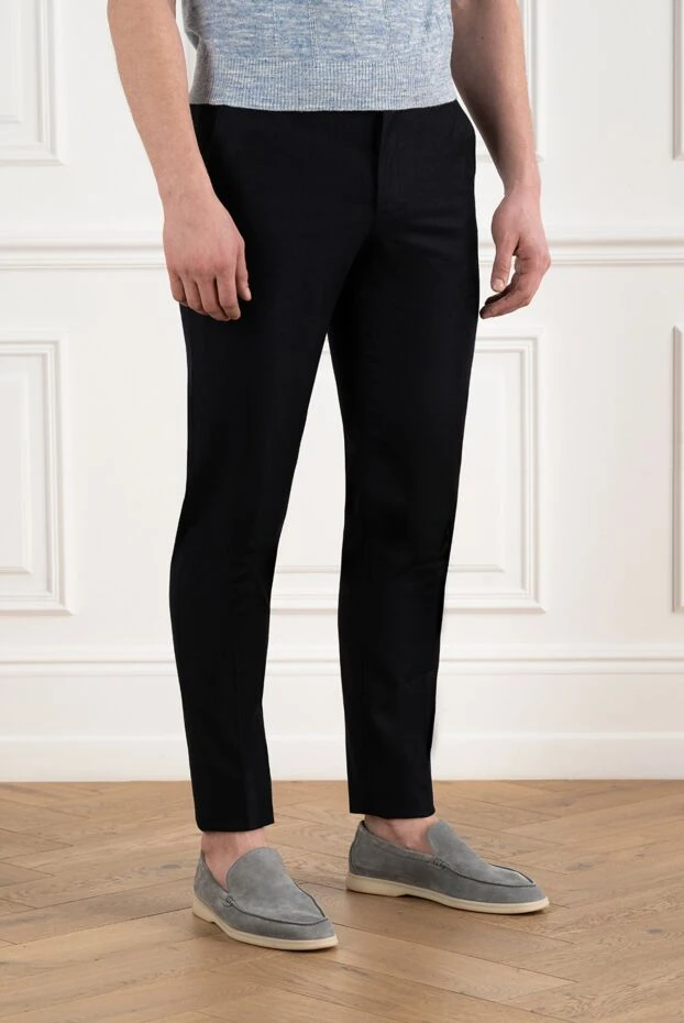 Loro Piana жүн мен кашемирден тігілген ерлер көк түсті карло шалбары 186359 - фото 3