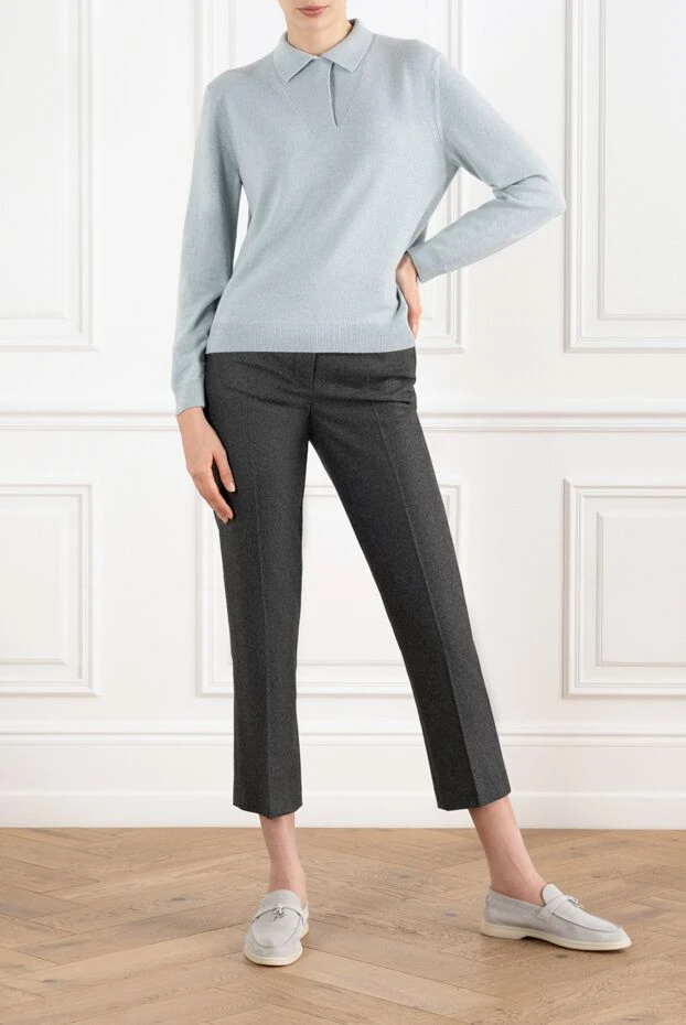 Әйелдерге арналған кашемир көктен тігілген ұзын жеңі бар жылы поло - фото 2