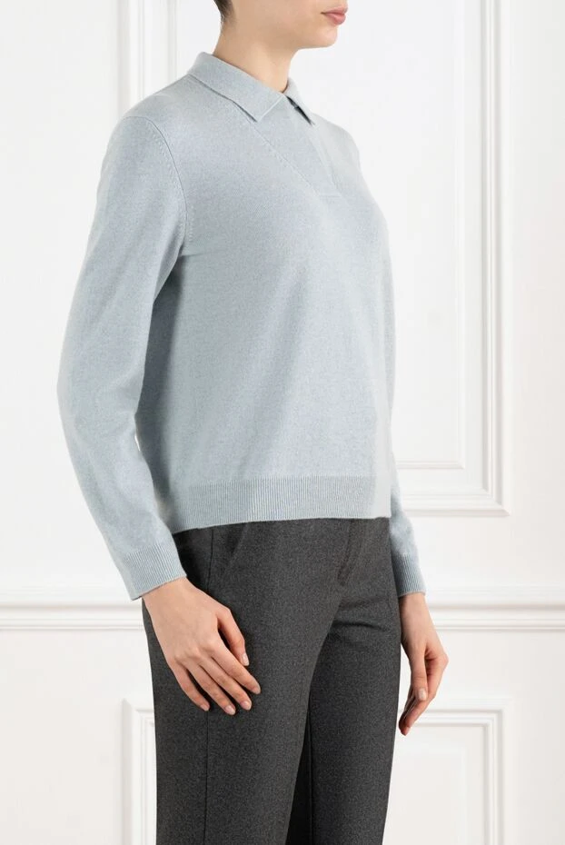 Loro Piana warm polo with long sleeves made of cashmere blue for women 186371 - photo 3