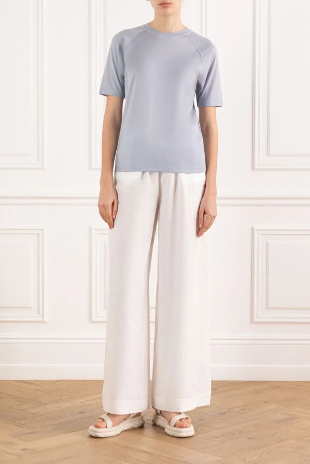 Loro Piana әйелдерге арналған галстук бар кең зығыр шалбар, ақ 186381 - фото 2